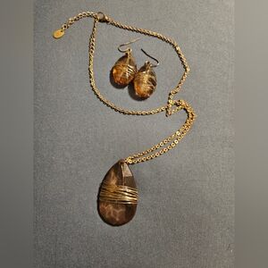 Set of wire wrapped stones, earrings and necklace